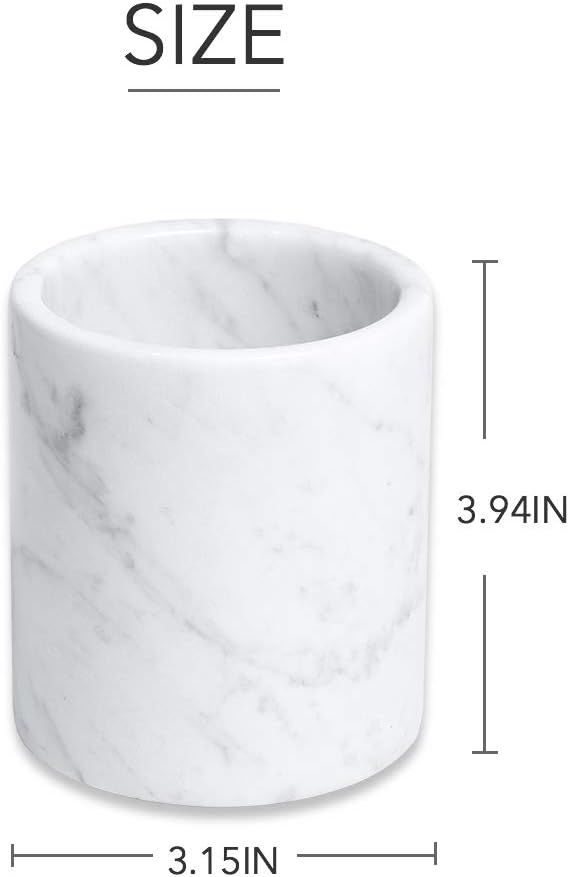Natural Marble Pencil Pen Holder Stand for Desk, Makeup Brush Cup for Girls, Bathroom Tumbler Cup, Durable Office & Home Organizer Pencil Holder (White)