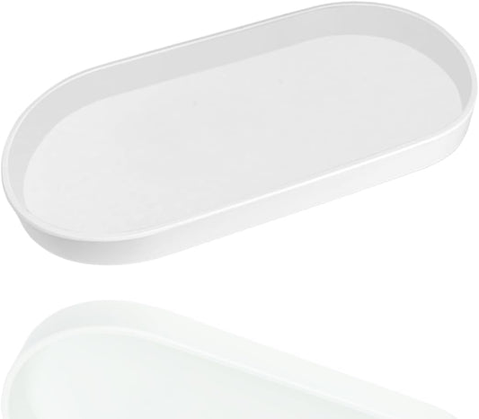 White Small Tray (11.8 inch), Oval Tray for Kitchen Counter, Bathtub Bathroom Vanity Items, Countertop Organizer, Coffee Accessory, Bar, Serving Seasoning, Salt and Pepper, Soap, Perfume.