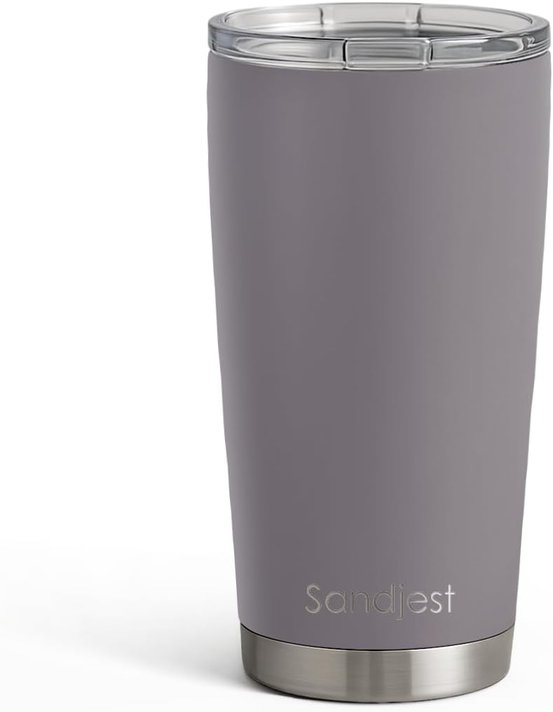SANDJEST Gray Tumbler 20oz Stainless Steel Double Wall Vacuum Insulated, Travel Coffee Cup, Gifts for Men Women Birthday Christmas