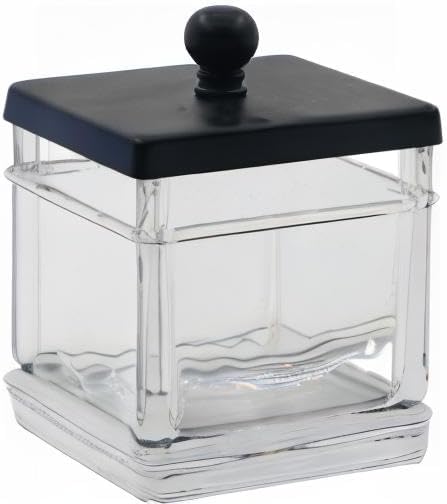 Clear Transparent Hotel Style Apothecary Tempered Glass Canister Jar W/ Matte Black Metal Lid Cover, Classic Countertop Organizer for Cotton balls/pads, Floss Picks, Makeup Storage