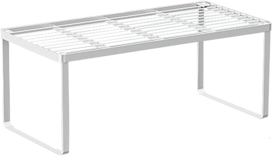 Kitchen Cabinet Storage Shelf Stackable Wire Spice Rack Organizer Heavy Duty Space Saver for Bathroom Bedroom Closet Laundry Room Office Countertop - White, Pack 1