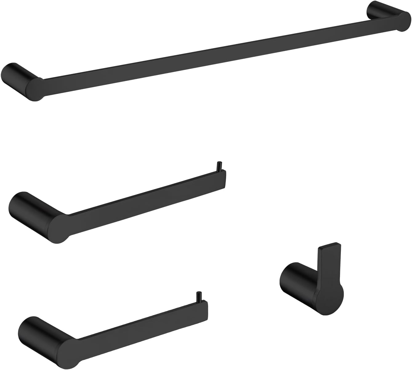 4-Pieces Bathroom Accessories Set, Matte Black Towel Bar Set Modern Stainless Steel Towel Rack Towel Hooks Toilet Paper Holder for Bathroom Wall Mounted, 23 Inch