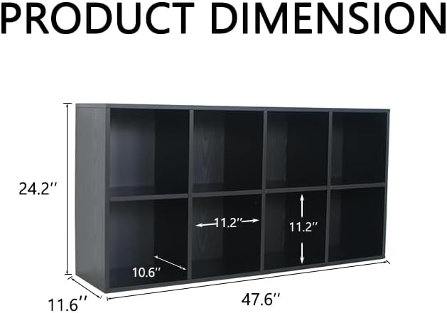 Wooden 8 Cube Storage Organizer with Closed Back Panel,White Shelf Heavy Duty Cubby Storage Organizer with Compartments for Living,Display Shelf,Bookshelf (Black, 8-Cube)