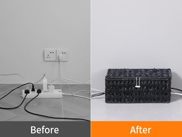 Black Cable Management Box,2 Pack Large & Medium Rattan Cable Organizer Box for Power Strip,2 Open Slots Cords Hider Box for TV Wires, Computer, Router, USB Hub and Under Desk Power Strip