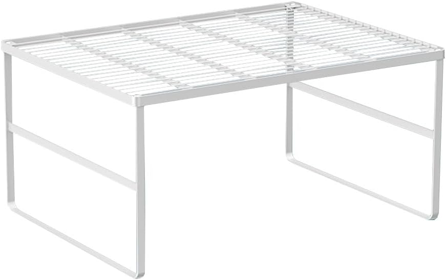 Kitchen Cabinet Storage Shelf Stackable Wire Spice Rack Organizer Heavy Duty Space Saver for Bathroom Bedroom Closet Laundry Room Office Countertop - White, Pack 1