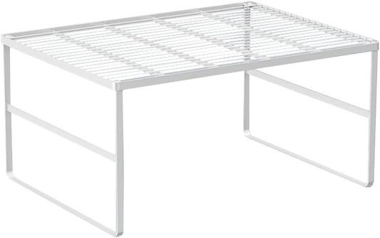 Kitchen Cabinet Storage Shelf Stackable Wire Spice Rack Organizer Heavy Duty Space Saver for Bathroom Bedroom Closet Laundry Room Office Countertop - White, Pack 1