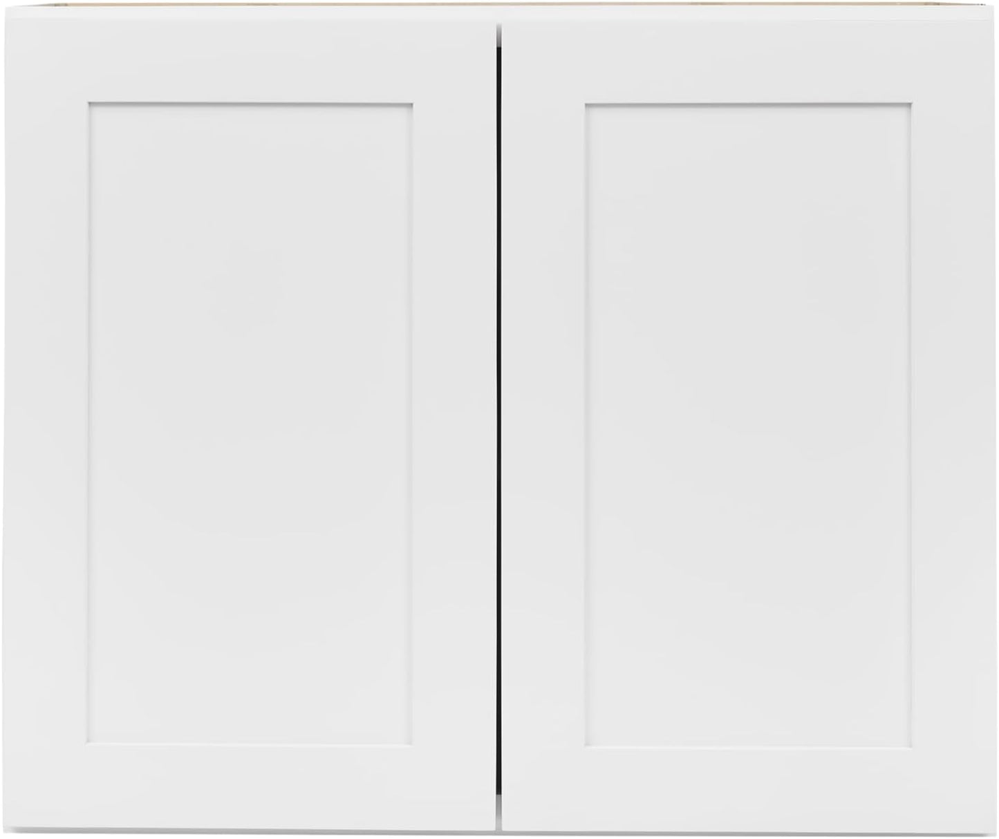 White Shaker Wall Cabinet - Ready to Assemble, Perfect for Kitchen, Laundry, and Bathroom Storage - 24”W x 24”H x 12”D