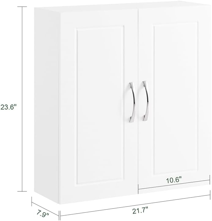 SoBuy Narrow Bathroom Wall Cabinet, Over The Toilet Storage Cabinet, Bathroom Wall Cabinet with Doors and Adjustable Shelves, Medicine Cabinet Organizer for Small Bathroom Storage, White FRG231-T-W