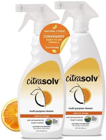 Citra Solv All Purpose Cleaning Spray – Powerful Citrus Degreaser for Kitchen & Bathroom, Multi-Surface Cleaner, No Harsh Chemicals, Valencia Orange 22oz (2 Pack)