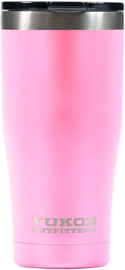 Yukon Outfitters Freedom High Grade 18/8 Corrosion-Resistant Stainless Steel Double Wall Vacuum Insulated Tumbler (20 oz/ 590ml) - 7.3" H x 3.4" Top dia. / 2.7" Bottom dia., Pink