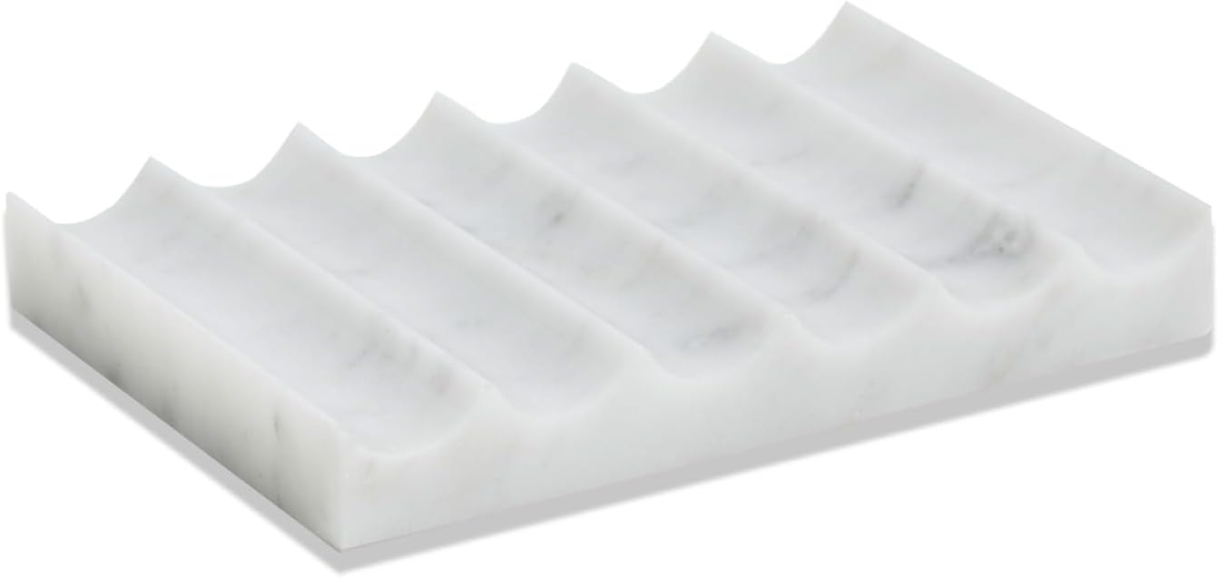 Luxurious Marble Soap Dish Jewelry Ring Tray - Rectangle Stone Soap Tray & Saver for Shower – Self Draining Soap Holder for Bathroom, Kitchen,Carrara White