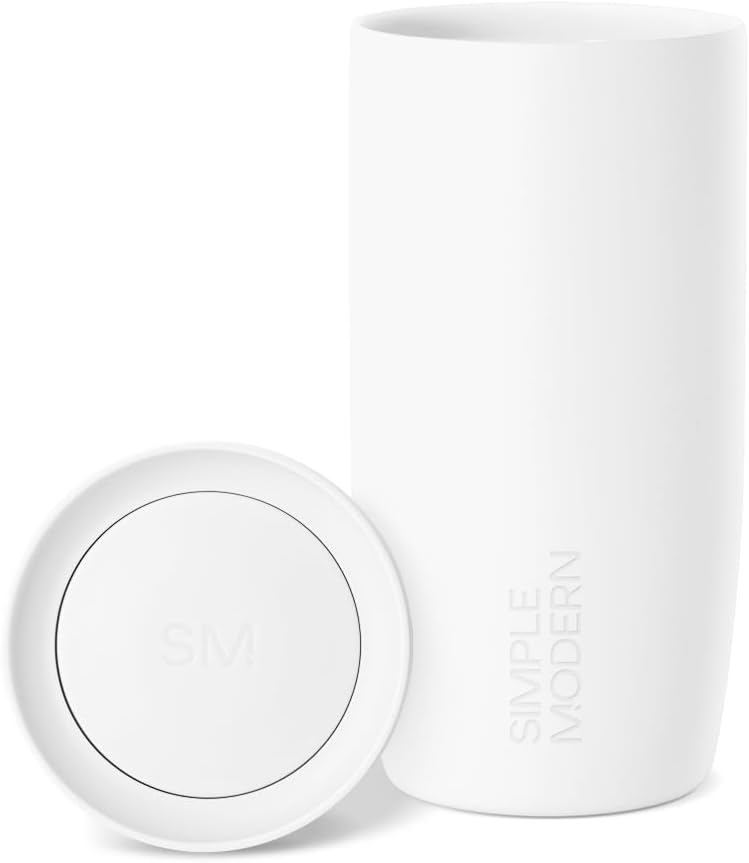 Simple Modern Travel Coffee Mug Tumbler with 360° Lid | Ceramic-Lined Insulated Stainless Steel Cold Brew Iced Coffee Cup | Gift for Women Men Her Him | Voyager Signature | 16oz | Winter White