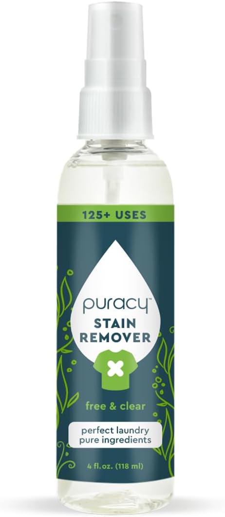 Puracy Stain Remover, Natural Travel and Laundry Stain Cleaner for Clothes, Baby Essentials, Kids Stains, Oil and Fabric Spot Cleaner, Unscented (Stain Remover Spray, 4 fl oz)