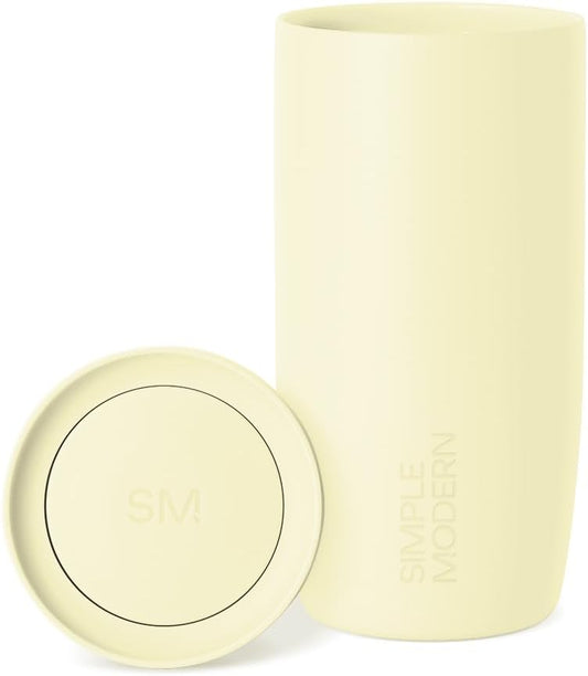 Simple Modern Travel Coffee Mug Tumbler with 360° Lid | Ceramic-Lined Insulated Stainless Steel Cold Brew Iced Coffee Cup | Gifts for Women Men Her Him | Voyager Signature | 16oz | Buttercup