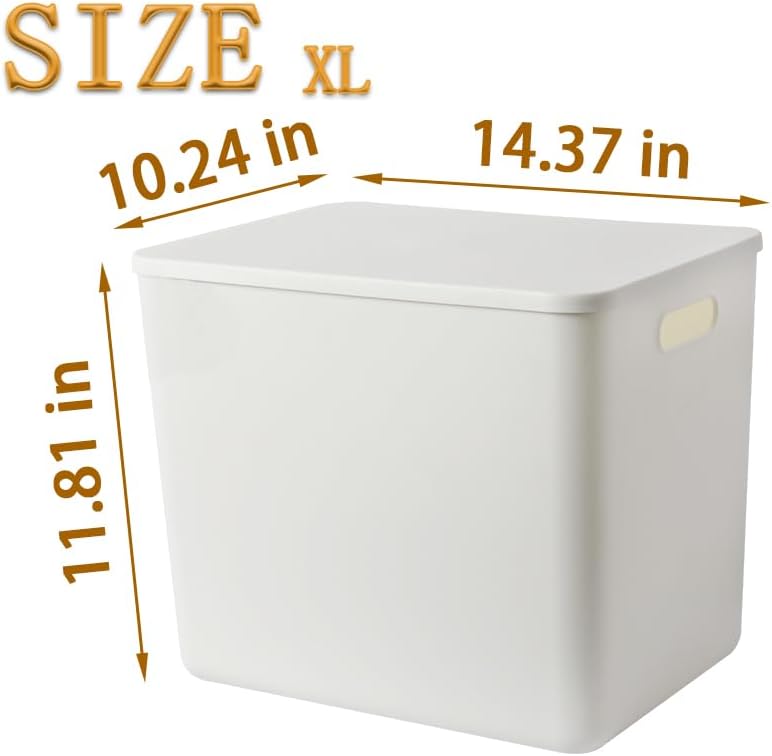 4 pack large plastic White storage bins Baskets, Toy Box Chest with Lids and Handle，Organizer Containers for Baby，Kids,snacks,Nursery，Shelves，Playroom, Bedroom，Office,Closet，home