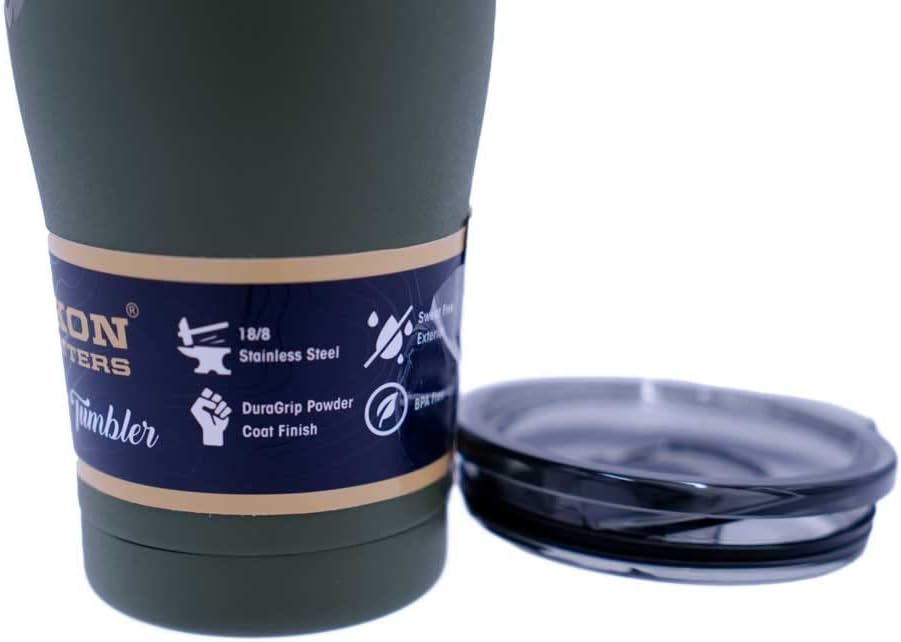 Yukon Outfitters Freedom High Grade 18/8 Corrosion-Resistant Stainless Steel Double Wall Vacuum Tumbler (20 oz/ 590ml) - 7.3" H x 3.4" Top dia. / 2.7" Bottom dia., Olive Drab with Papa Bear Shades