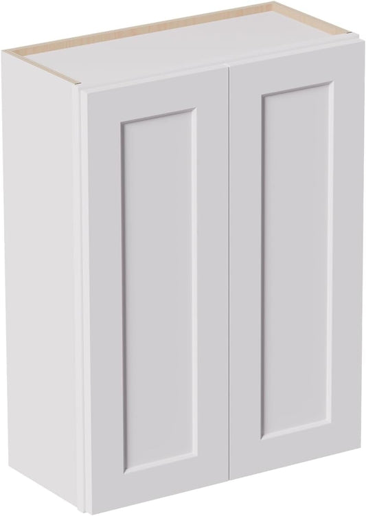27 Inch Laundry Room Cabinets Wall Mounted, Solid Wood Over The Toilet Storage Cabinet, Bathroom Organizer Cabinets with 2 Shaker Door & Shelves, Easy to Assemble for Kitchen, Garage - White