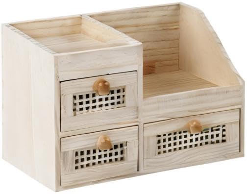 GYASVWU Bamboo Desk Organizer-No Assembly Required,Mini Bamboo Desk Drawer Organizer,Tabletop Storage Box for Office/kitchen counter/Bedroom, No Assembly Required (3 Drawer with Shelf)