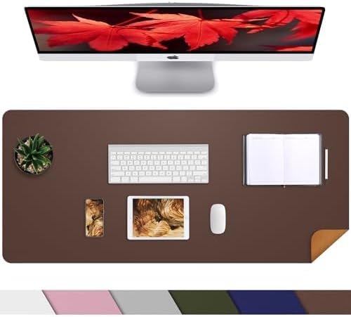 Leather Desk pad Protector, Large Desk mat with Natural Cork & PU Leather,Mouse pad,Non-Slip Office Desk Mat,Waterproof Desk Writing Pad for Office and Home (Coffee 31.5in*17in)