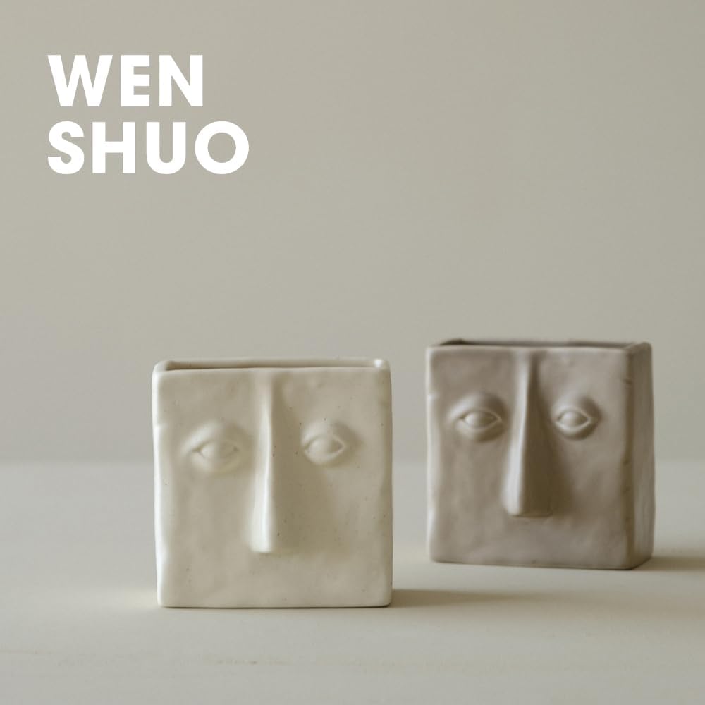 WENSHUO Abstract Square Face Pen Holder, Modern and Minimalistic Desk Accessories (Coconut Café)