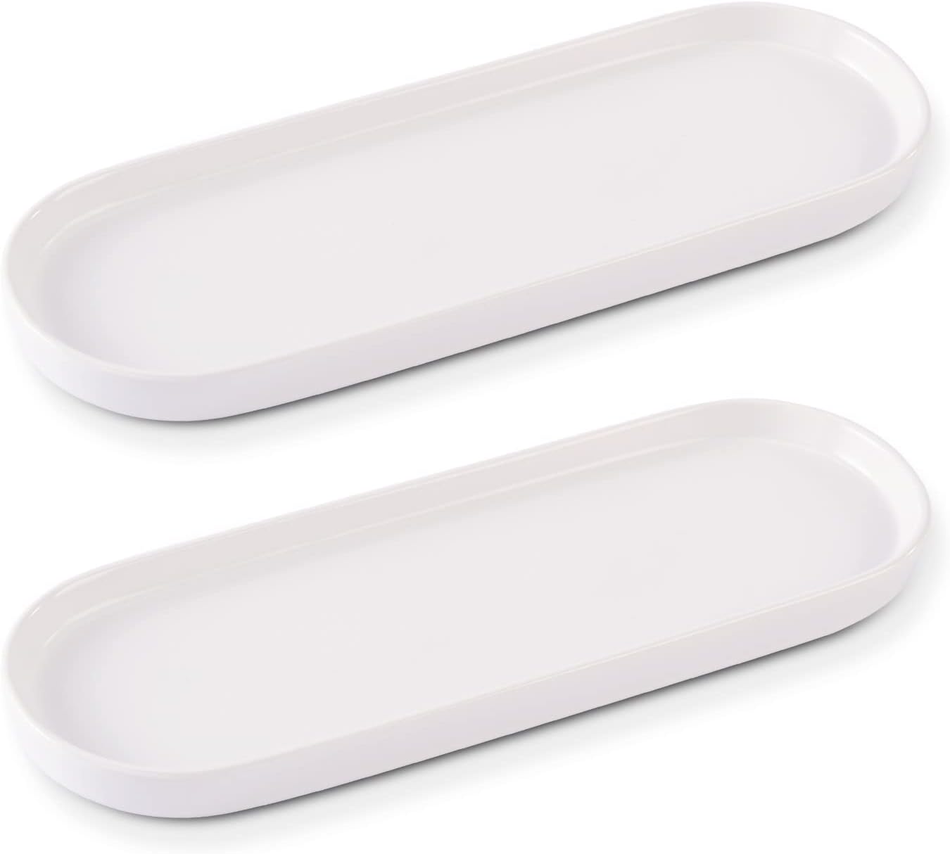 Ceramic Sink Tray, Suit for Bathroom Counter, Bathtub, Cosmetics Dish, Candle, Perfume Shampoo Liquid Soap Tray Simple Style Design Suit for Bathroom and Kitchen (2pcs White)