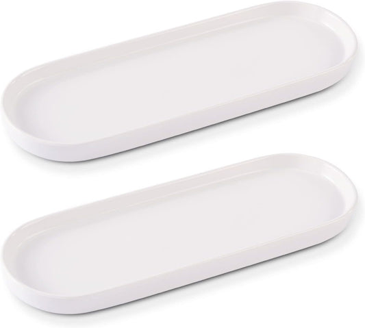 Ceramic Sink Tray, Suit for Bathroom Counter, Bathtub, Cosmetics Dish, Candle, Perfume Shampoo Liquid Soap Tray Simple Style Design Suit for Bathroom and Kitchen (2pcs White)