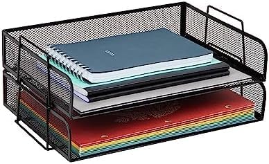 Mind Reader Stackable Paper Tray, Desktop Organizer, File Storage, Office, Metal Mesh, 13.25" L x 9.75" W x 6.25" H, 2 Pcs., Black (Pack of 8)
