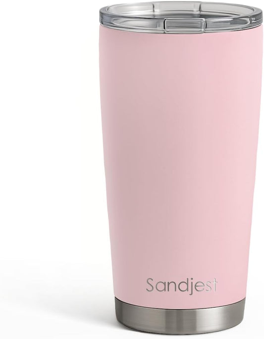 SANDJEST Pink Tumbler 20oz Stainless Steel Double Wall Vacuum Insulated, Travel Coffee Cup, Gifts for Men Women Birthday Christmas