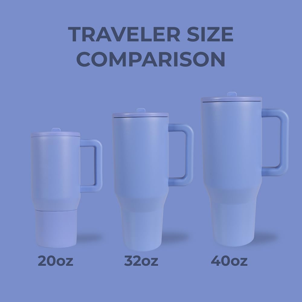 HydroJug Traveler - 40 oz Water Bottle with Handle & Flip Straw - Fits in Cup Holder, Leak Resistant Tumbler-Reusable Insulated Stainless Steel & Rubber Base - Gifts for Women & Men, Peri