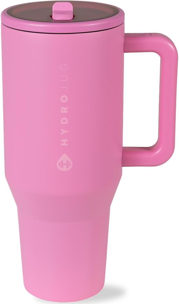 HydroJug Traveler - 40 oz Water Bottle with Handle & Flip Straw - Fits in Cup Holder, Leak Resistant Tumbler-Reusable Insulated Stainless Steel & Rubber Base - Gifts for Women & Men, Taffy