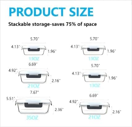 [6-piece set] Glass food preparation and storage containers with lids that provide a good seal. Glass lunch boxes that are microwave, oven, freezer, dishwasher safe. (Rectangle)