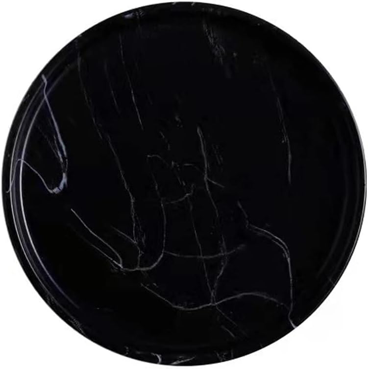 Elegant Marbled Round Jewelry Dish Key Holder, Black Ceramic Vanity Tray Bathroom Organizer for Soap Perfume Candle Small Plant, Mini Dresser Organizer Home Decor(Black, 4.7")