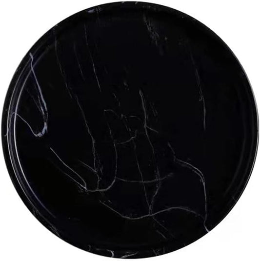 Elegant Marbled Round Jewelry Dish Key Holder, Black Ceramic Vanity Tray Bathroom Organizer for Soap Perfume Candle Small Plant, Mini Dresser Organizer Home Decor(Black, 4.7")