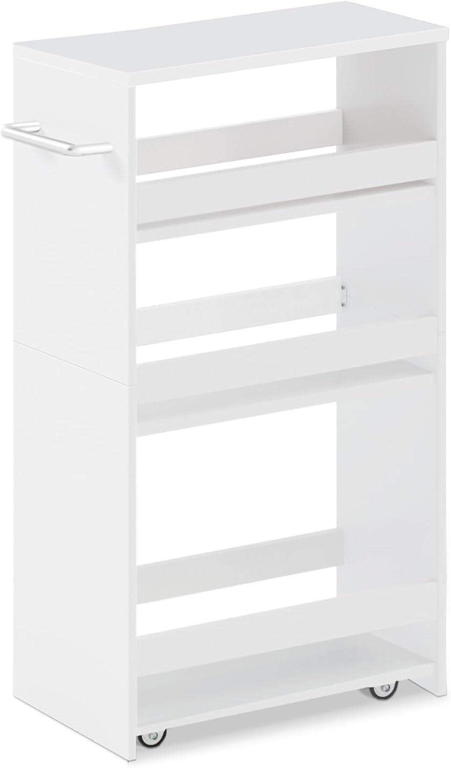MARTY Rolling Storage Cart 7.9" W, 4-Tier Kitchen Cart with Wheels Handle, Slim Storage Cart Mobile Shelving Utility Carts for Bathroom Laundry Room Organization Narrow Places (All White)