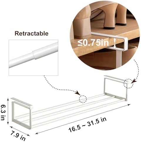 Expandable Shoe Rack Organizer - Adjustable Shoe Rack & Under Cabinet Shelf - for Shoe or Clothing Storage and Organization, Under Shelf Storage (White,2 Pcs)