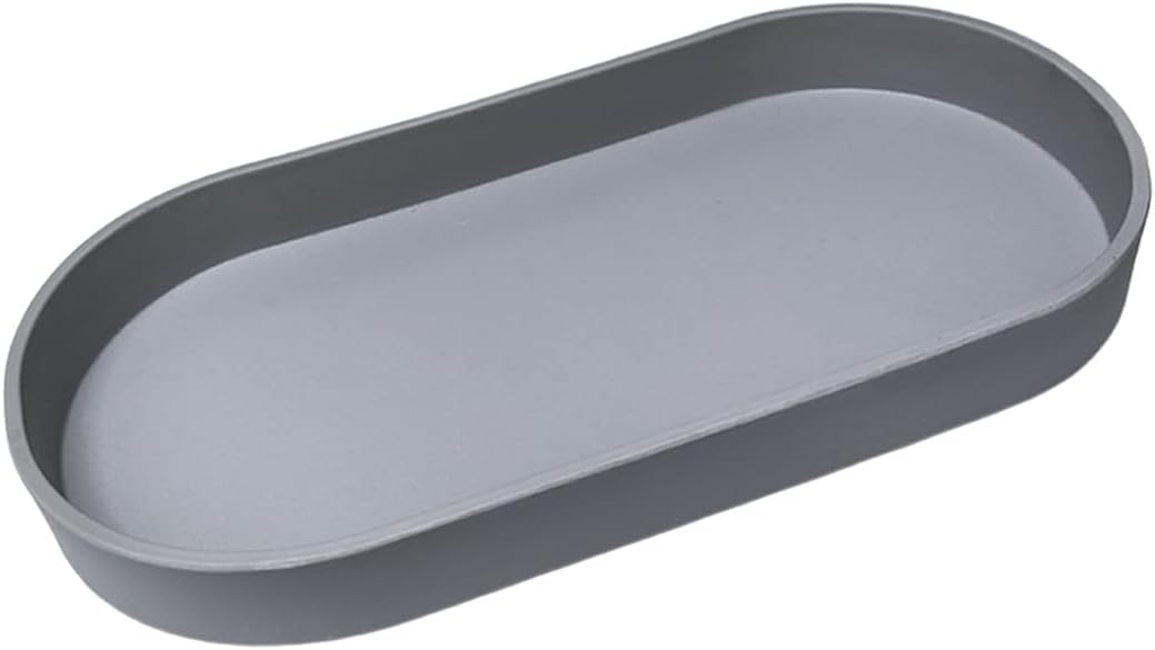 Gray Small Tray (11.8 inch), Oval Tray for Kitchen Counter, Bathtub Bathroom Vanity Items, Countertop Organizer, Coffee Accessory, Bar, Serving Seasoning, Salt and Pepper, Soap, Perfume.