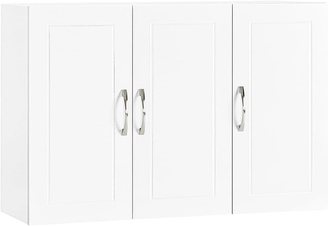 SoBuy Wall Cabinet Laundry Room, Medicine Cabinet for Kitchen Bathroom Garage, Wall Storage Cabinet with Adjustment Shelves, White FRG231-L-W