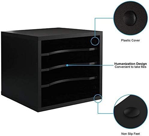 FITUEYES Wood Desk Paper Organizer with 4 Tiers Storage, Desktop File Holder, Document Letter Sorter Tray with Adjustable Shelves, Home Office Wooden Mail Rack, Black