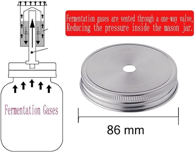 6 Set Fermentation Kit for Wide Mouth Mason Jar, 6 Stainless Steel Fermenting Lids with 6 Airlocks and 6 glass weight (Jars Not Included)
