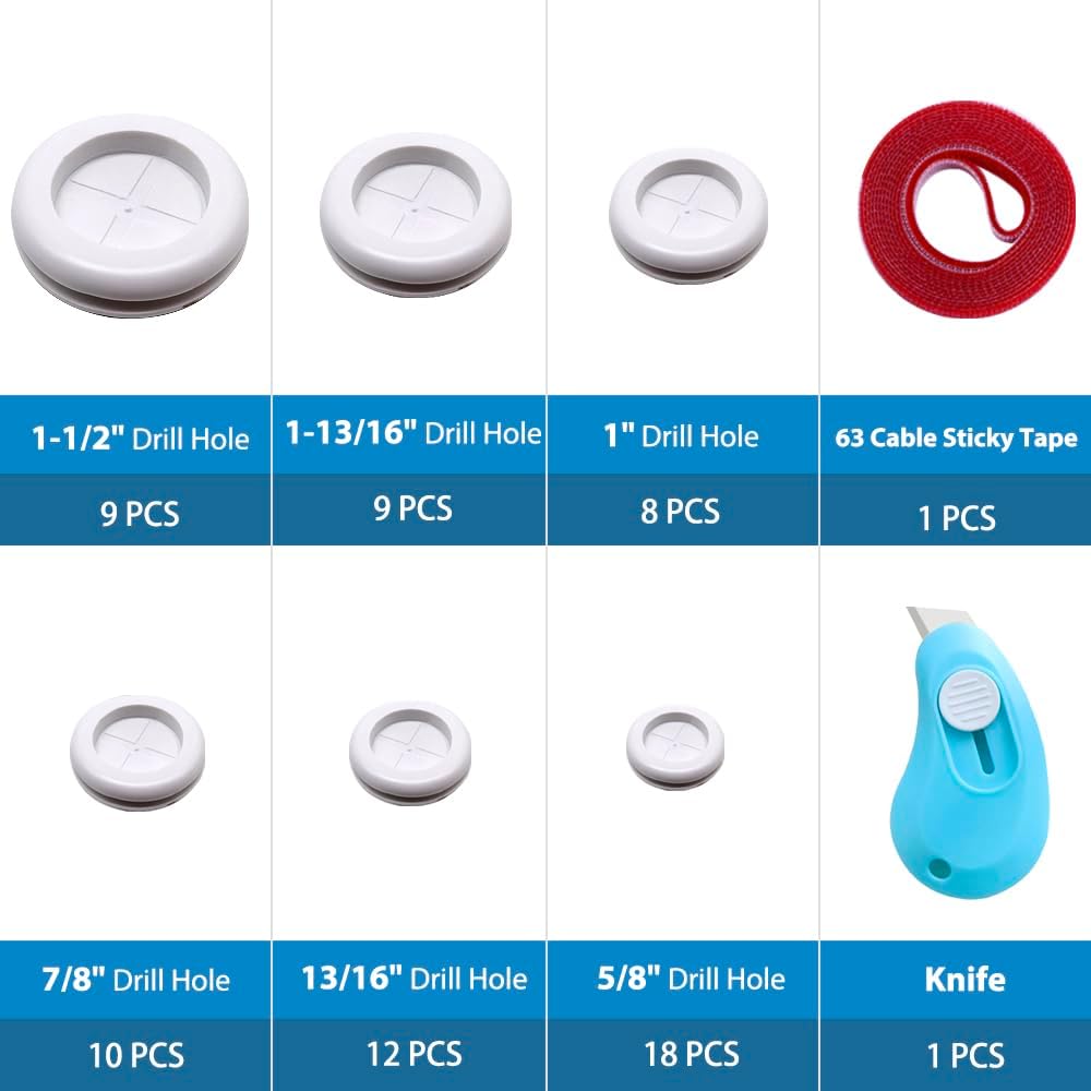 66Pcs Rubber Grommet Assorted Kit, Drill Hole Firewall Hole Plugs Wire Protection, 6 Sizes 1-13/16" 1-1/2" 1" 7/8" 5/8" 3/16"
