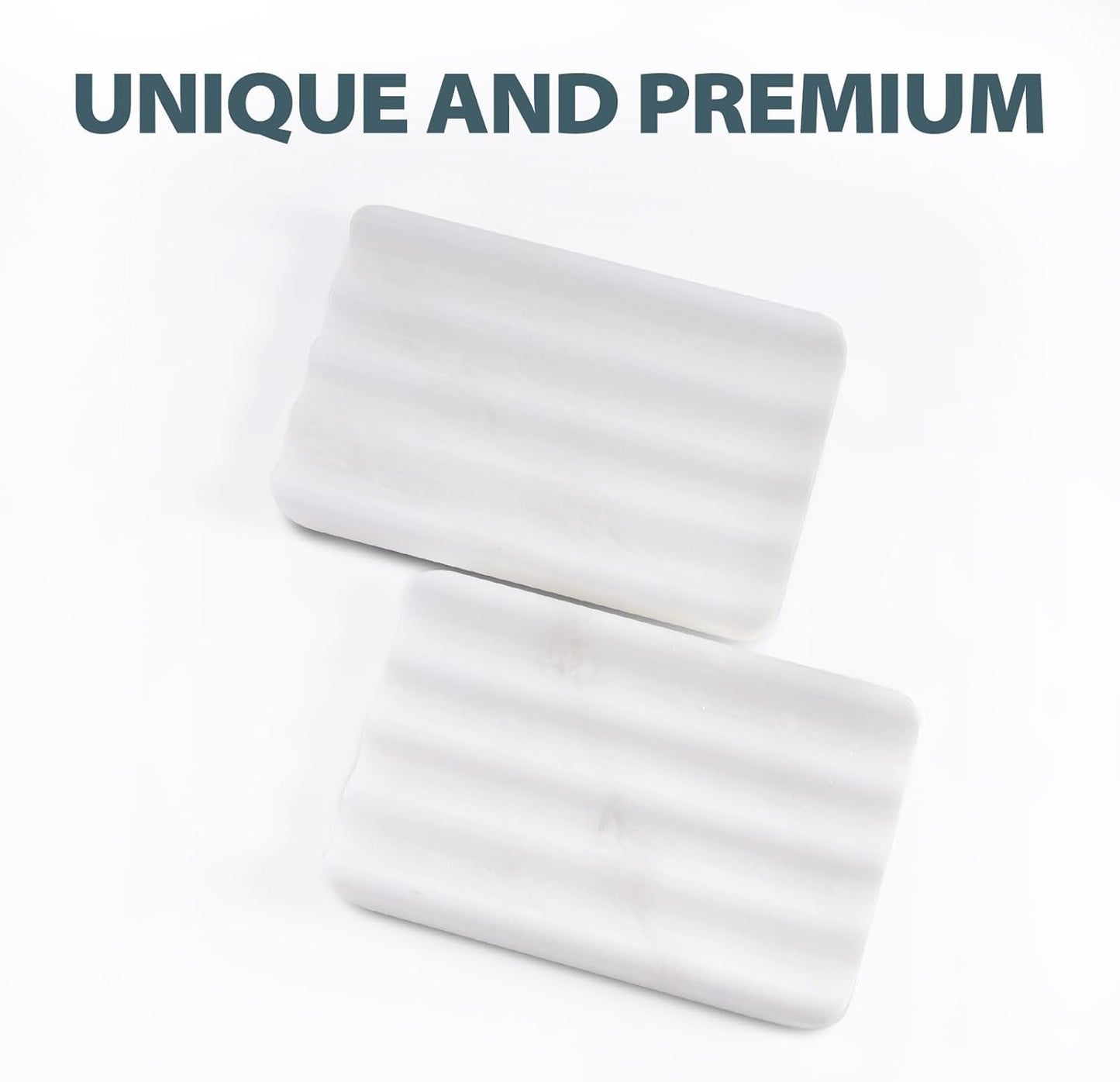2 Pcs Soap Holder for Bathroom, Marble Soap Dish for Kitchen Countertop, Soap Tray with Creative Wavy Design, Soap Saver for Bath Tub, Sponges, African Natural Stone(Namib Bianco)