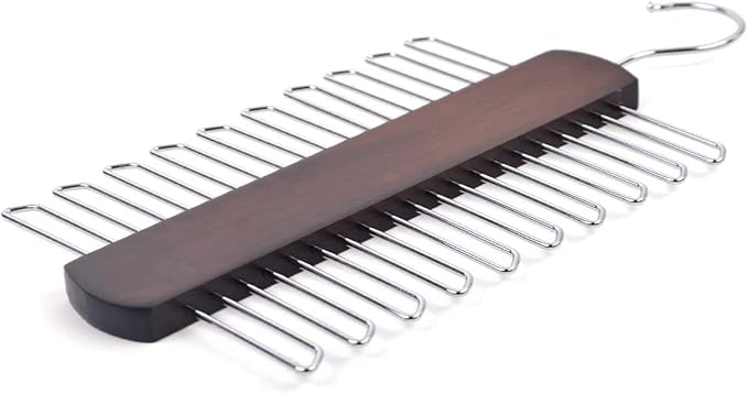 Umo Lorenzo Premium Wooden Necktie and Belt Hanger, Walnut Wood Center Organizer and Storage Rack with a Non-Slip Finish - 20 Hooks (Wooden)…