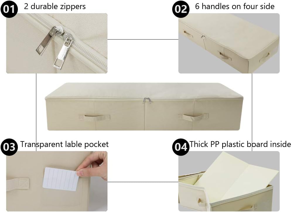 iwill CREATE PRO Pack of 2, 39.4" Ultra-Length Foldable & Washable Underbed Storage Organizer Containers for Clothing, Shoes, Bedding - Ideal for Bedroom, College Dorm (Beige)