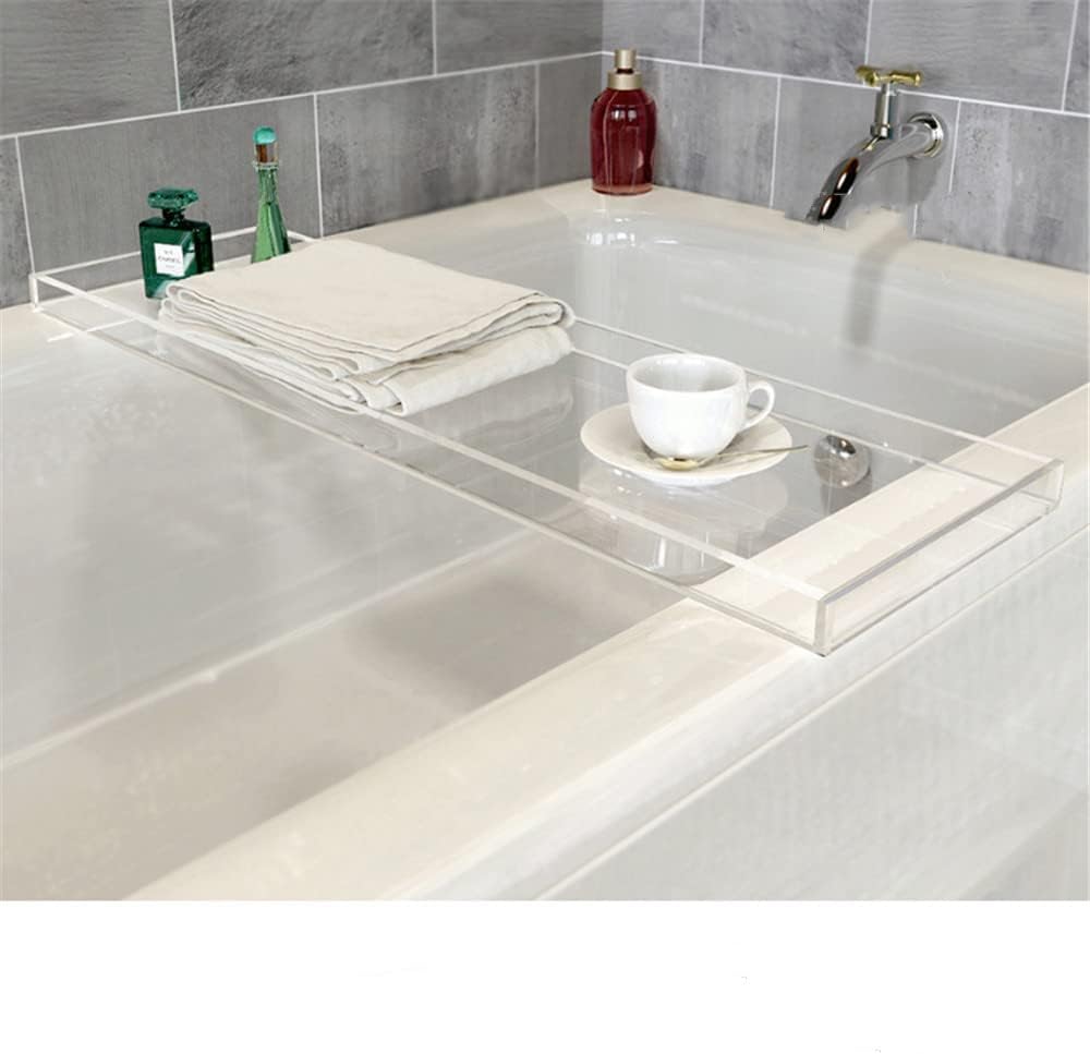 WANLIAN Luxury Bathtub Caddy Tray for Bathroom and Shower Storage - Clear Handles