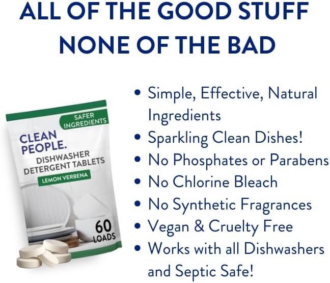 The Clean People Dishwasher Tablets - Cuts Grease & Rinses Sparkling Clean - Residue-Free - Phosphate Free Dishwashing Tablets (120 Count, Lemon Verbena)