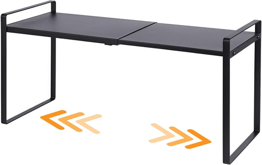 Expandable Cabinet Shelf Organizer Riser for Kitchen Pantry Cupboard Under Sink Countertop (black, 8.2’’D * 12.2-21.6’’W * 10.4’’H)