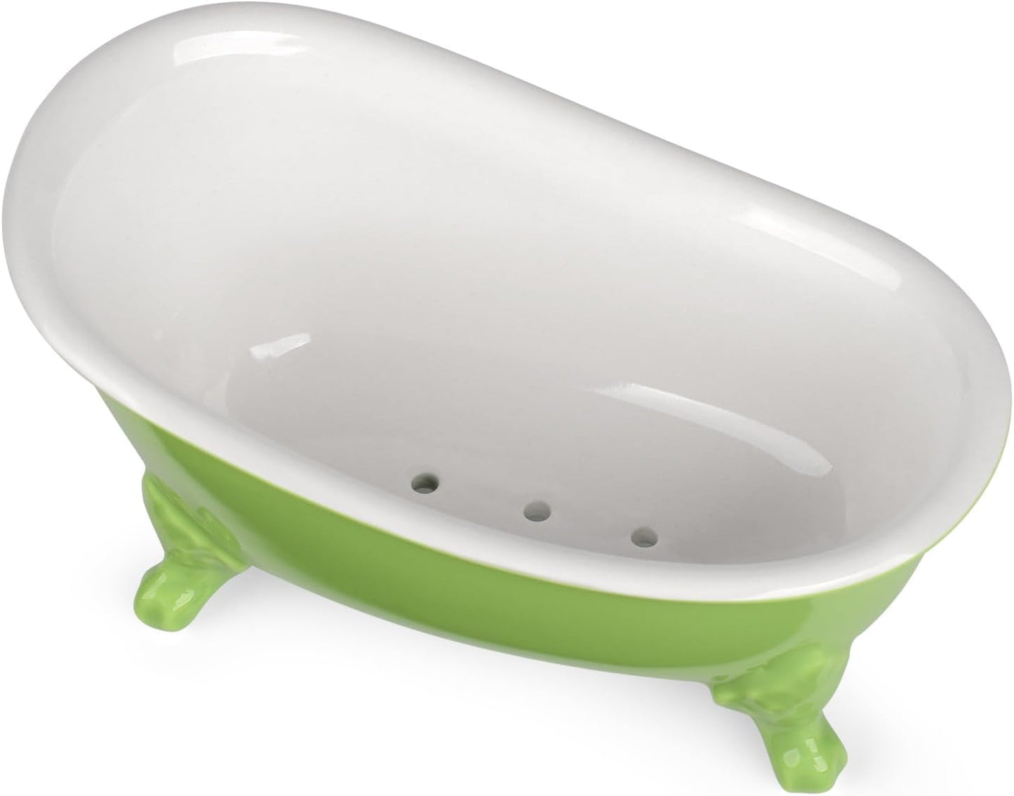 6.1" Vintage Ceramic Mini Decorative Clawfoot Bathtub Bar Soap Dish, Kitchen Sponge Holder and Shower Tray for Bathroom, 1 Pack (Lime)