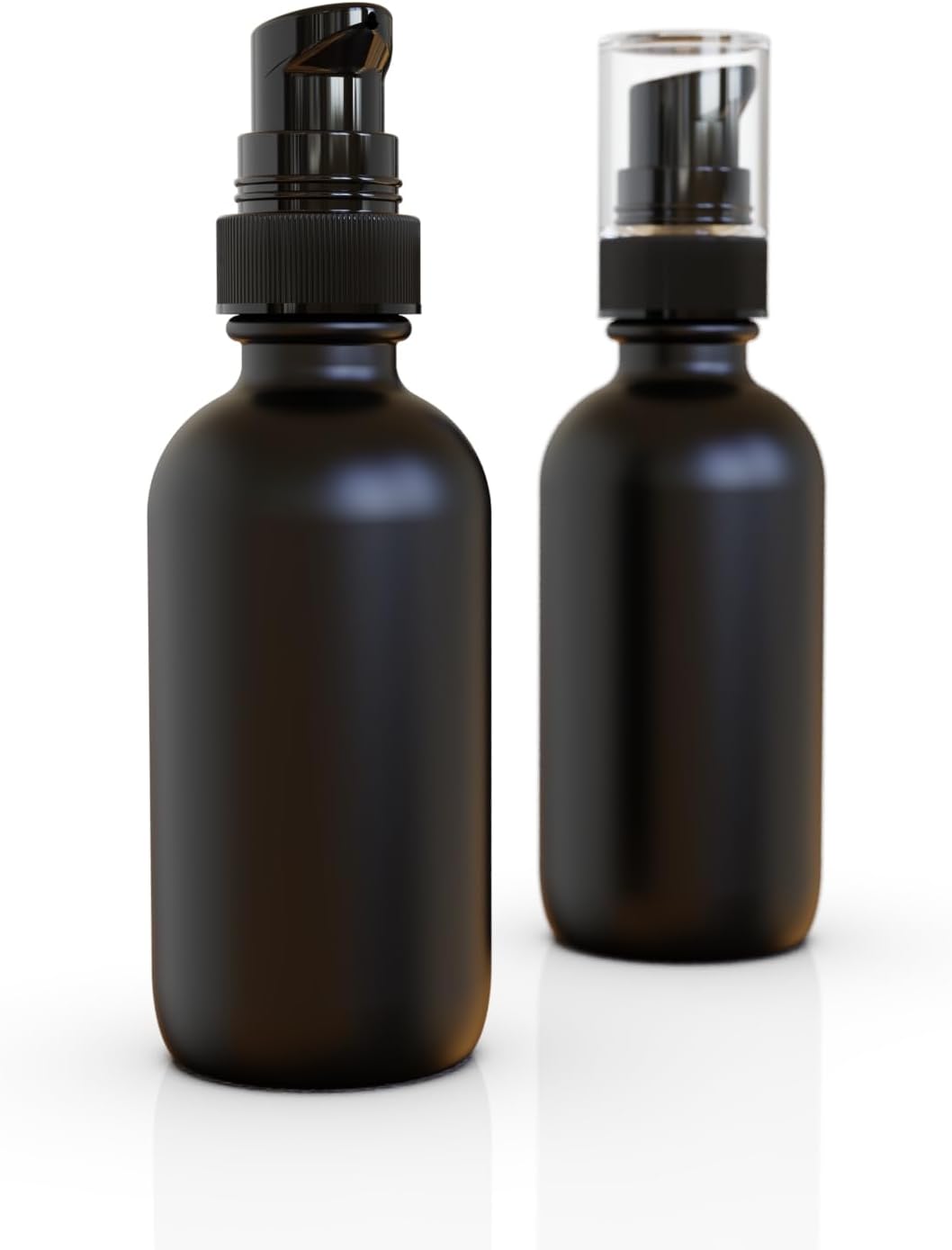 12Pack 2oz Black Glass Pump Bottles, 60ml with Black Pump, Empty Refillable Travel Small Container For Lotion Cream Essentil Oil Shampoo (60mlpumpBLK)