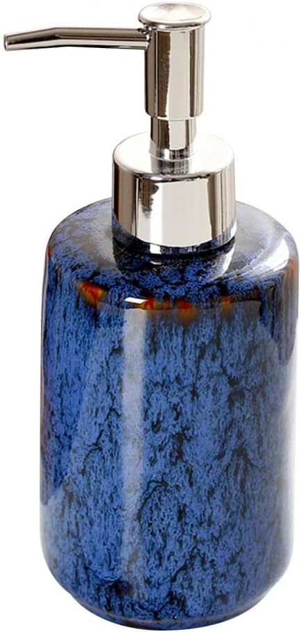jessie Hand Soap Dispenser,Blue Ceramic Liquid Hand Soap Dispenser with Pump,Modern Vintage Refillable Hand Lotion Pump Bottle for Bathroom Kitchen Set 11.8 oz (Blue)