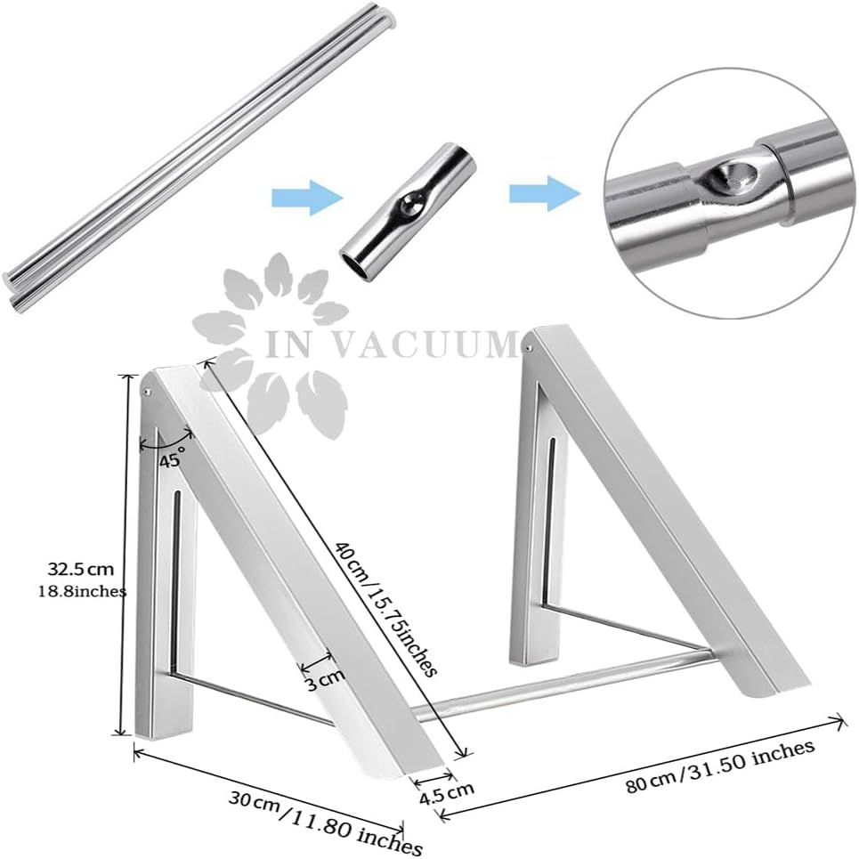 IN VACUUM Clothes Drying Rack Folding Indoor, Folding Drying Racks for Laundry Room Closet Storage Organization, Aluminum, Easy Installation (2 Racks with Rod, Sliver)